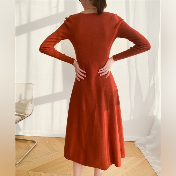 🍁Red Orange V-Neck Sweater Dress🍁 - Picture 5 of 6